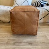 Vegan Leather Ottoman Pouf, Handmade, Cognac, Unstuffed, Moroccan Leather, Marrakech Souk
