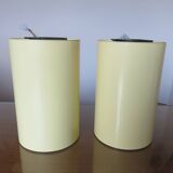 Pair of pale yellow lacquered metal "pipe" ceiling lights from the 80s
