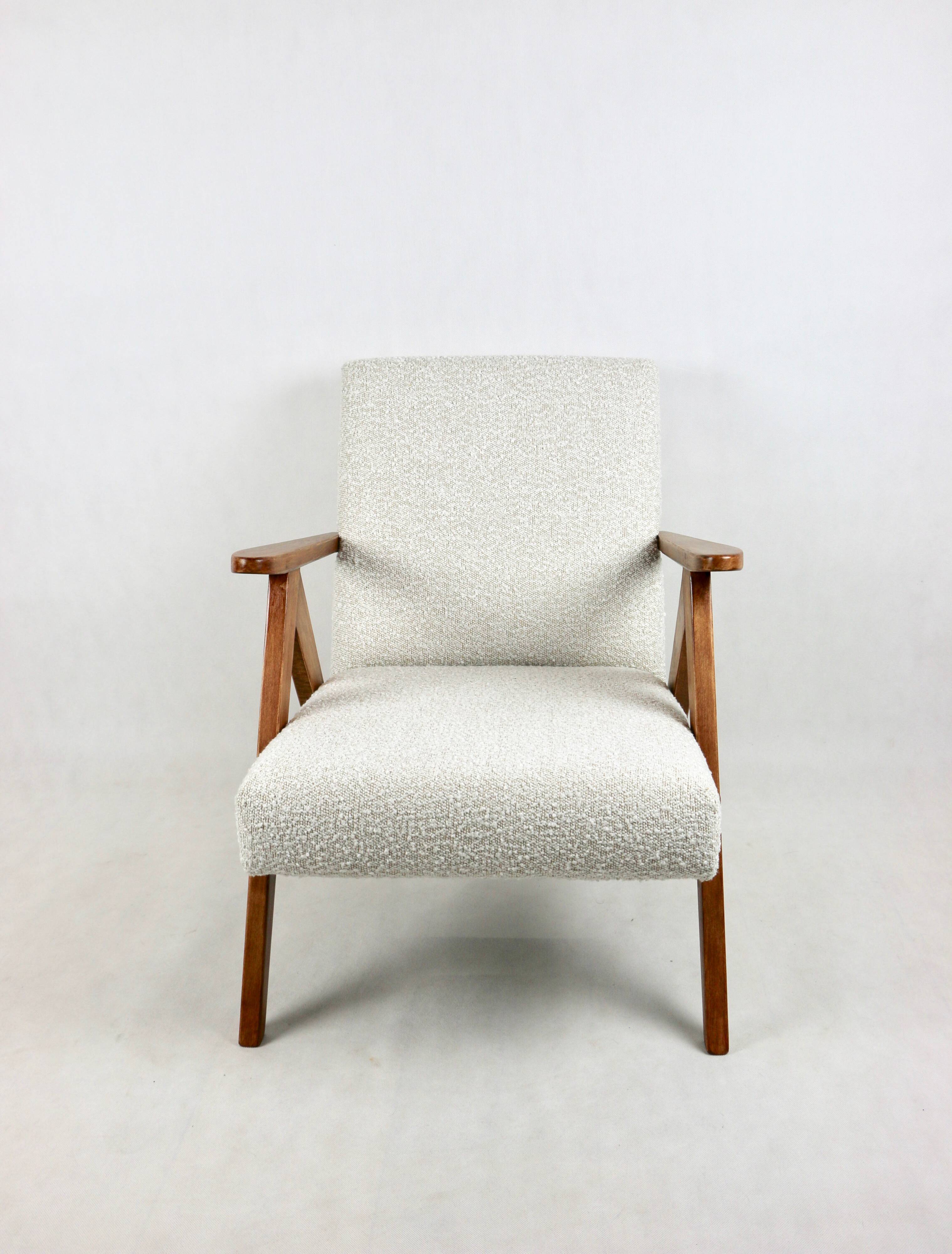 Vintage Ivory White Boucle Model B-310 Armchair, 1970s