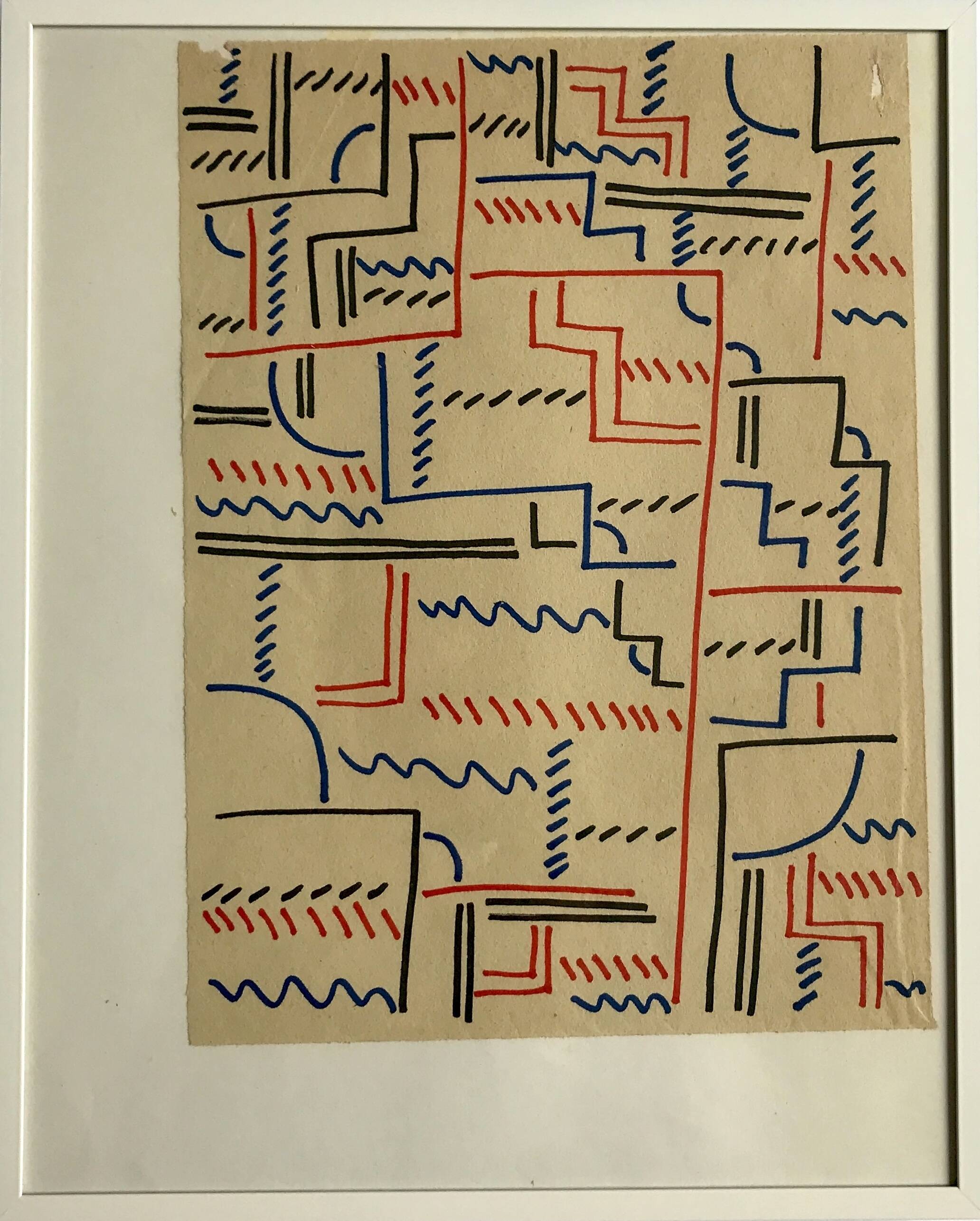 Elie dayan, untitled (abstract composition 5). felt pen on paper.
