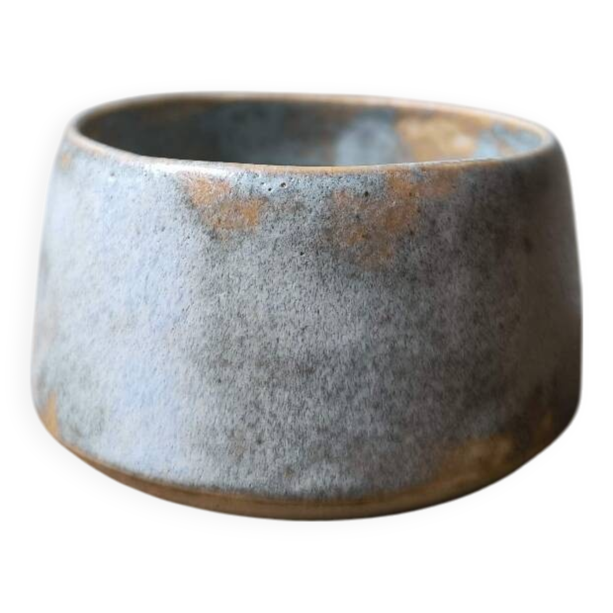 Handmade ceramic stoneware mug with blue enamel