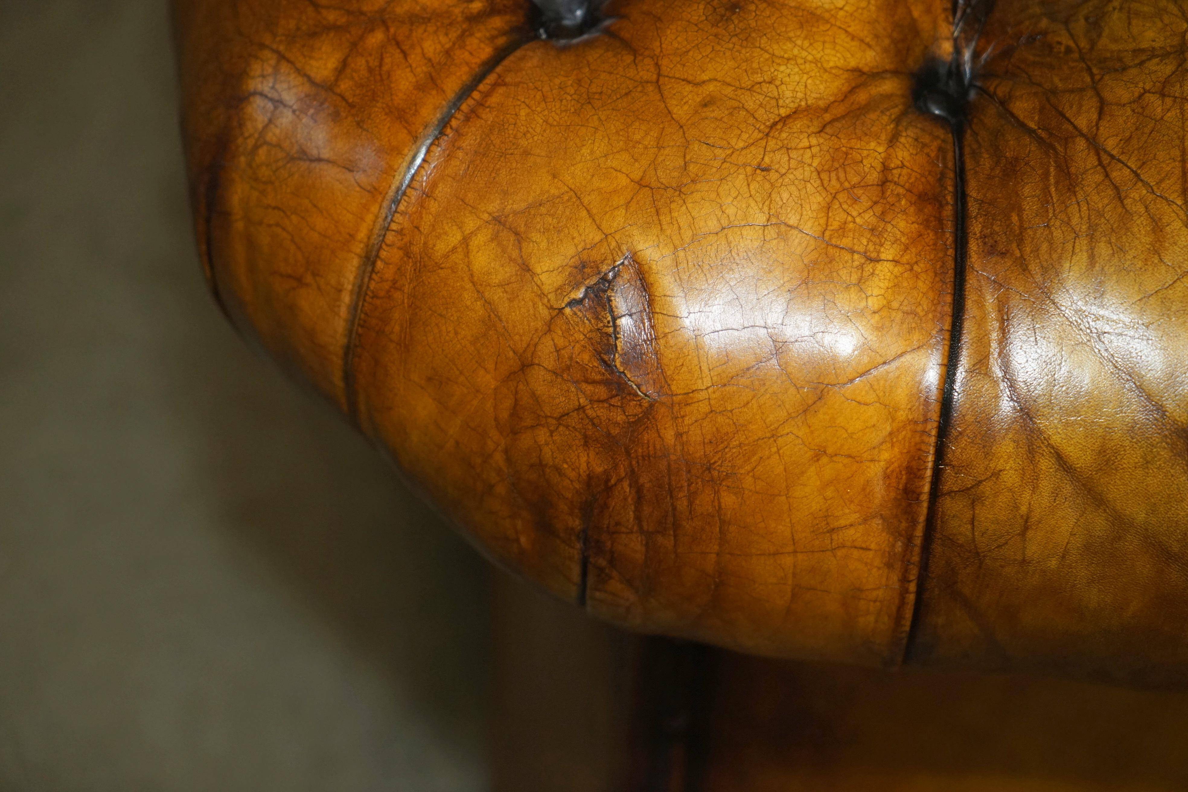 Vintage Chesterfield leather sofa bed, fully restored, circa 1940.