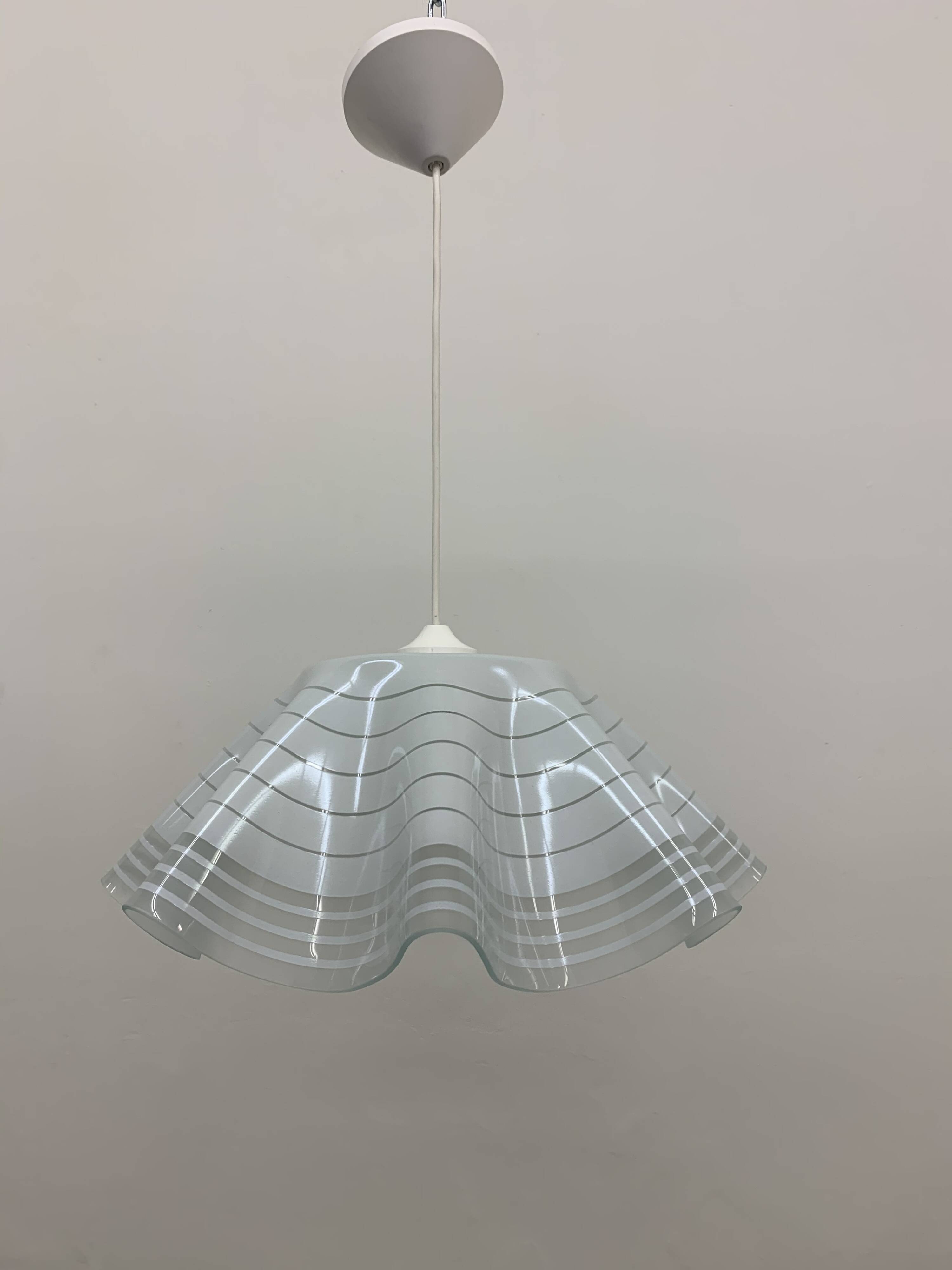 Mid-century minimalist folded glass hanging lamp, 1980’s