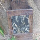 Ancient brutalist oriental wooden mirror 23x53cm