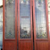 Portes de magasin fin XIXem, devanture de mercerie avec vitraux Art Nouveau