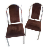 Quatre chaises chrome et velours ras marron design 70