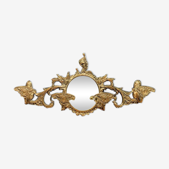 Carved bronze wall coat holder with mirror