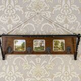 Early 20th Century Dutch Oak Wall Coat Rack with Decorative Tiles, 1950s