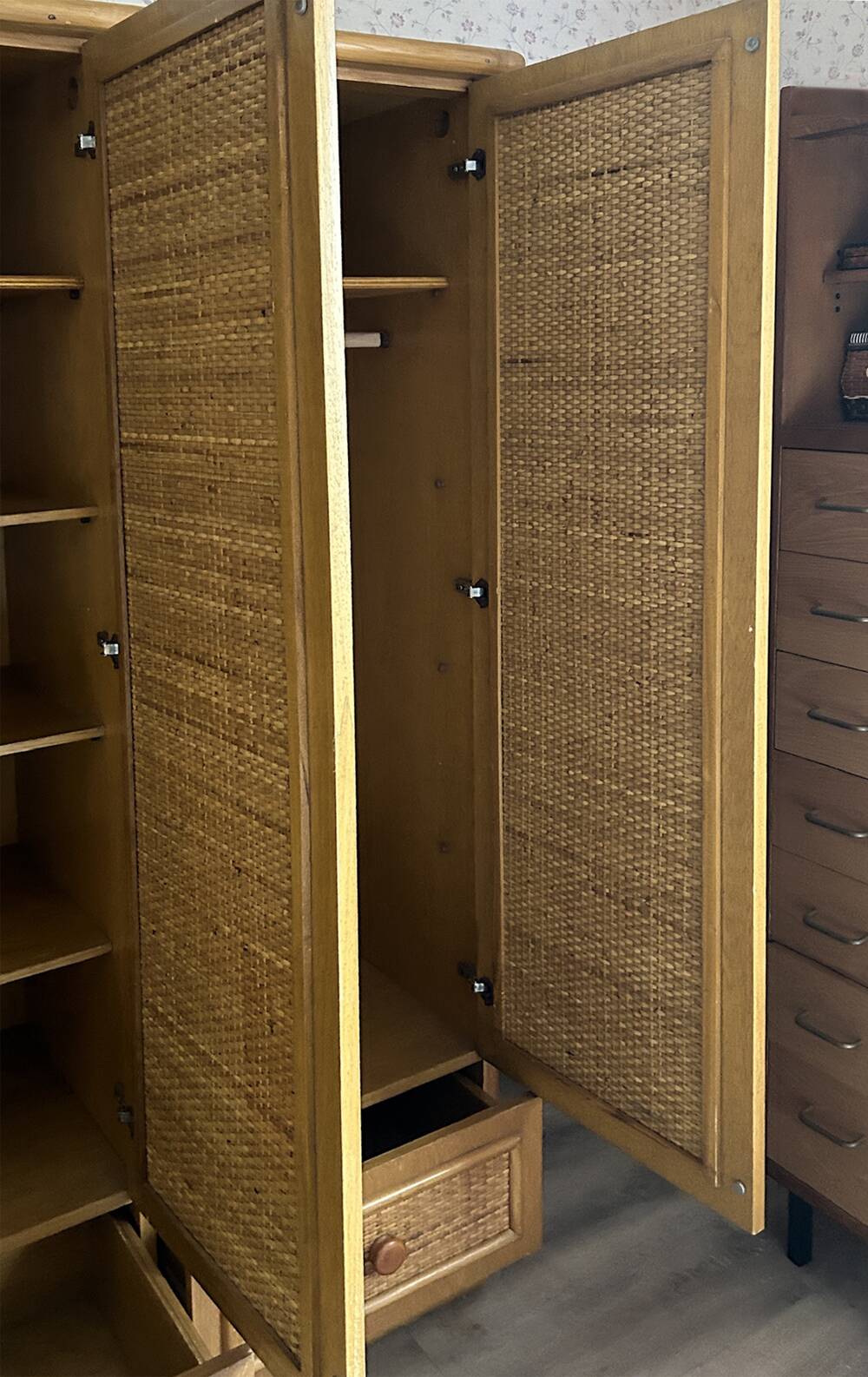 Vintage wardrobe, bamboo and rattan, Maugrion for Roche Bobois, 1980s