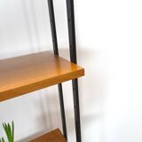 Modulair Omnia wandsysteem, Hilker, teak en zwart staal met legplanken