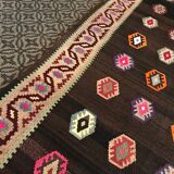Old black anatolian oushak kilim rug with colorful patterns 305 X 173 cm