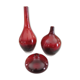 Lot of 3 vintage vases in burgundy red glass 3 sizes