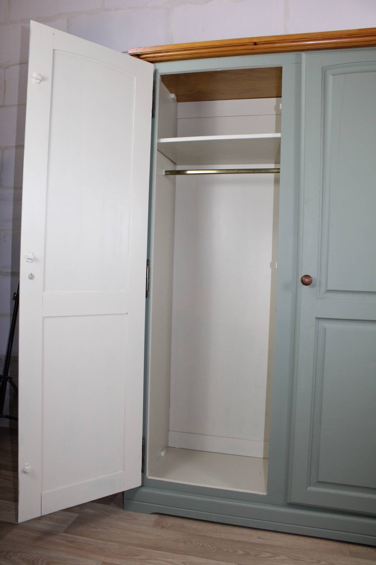 Vintage Gautier wardrobe refurbished in 60s style – sage green