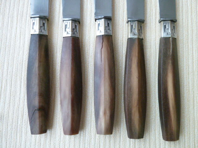 Set of 5 table knives stainless steel and bovine horn