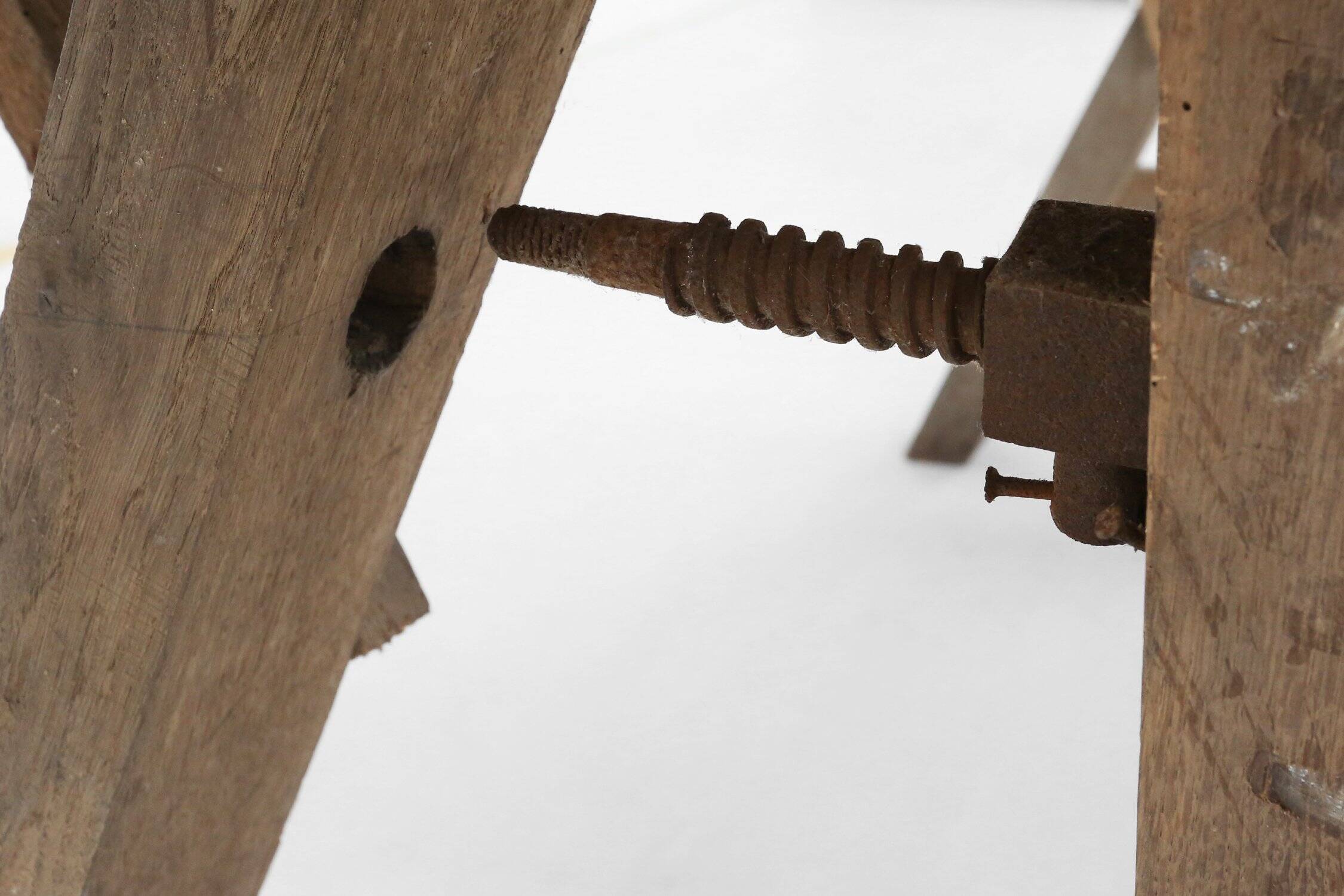 Industrial solid oak Workbench, Belgium ca. 1900