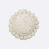 Mini round white wool pompom cushion