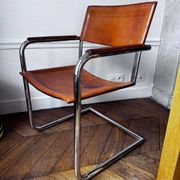 4 fauteuils cantilever Matteo Grassi en cuir cognac