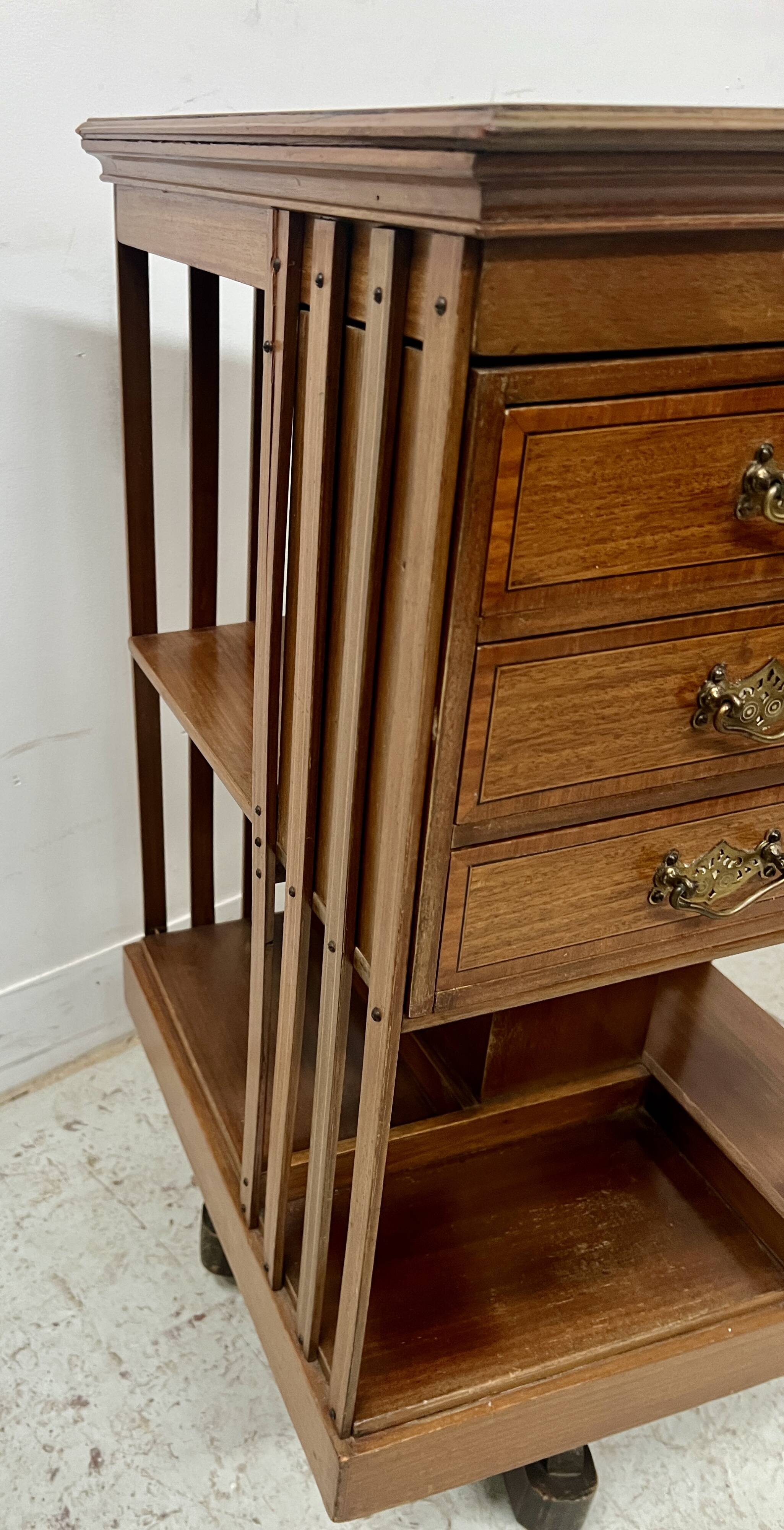 20th Century Mahogany Revolving Bookcase with Marquetry Top