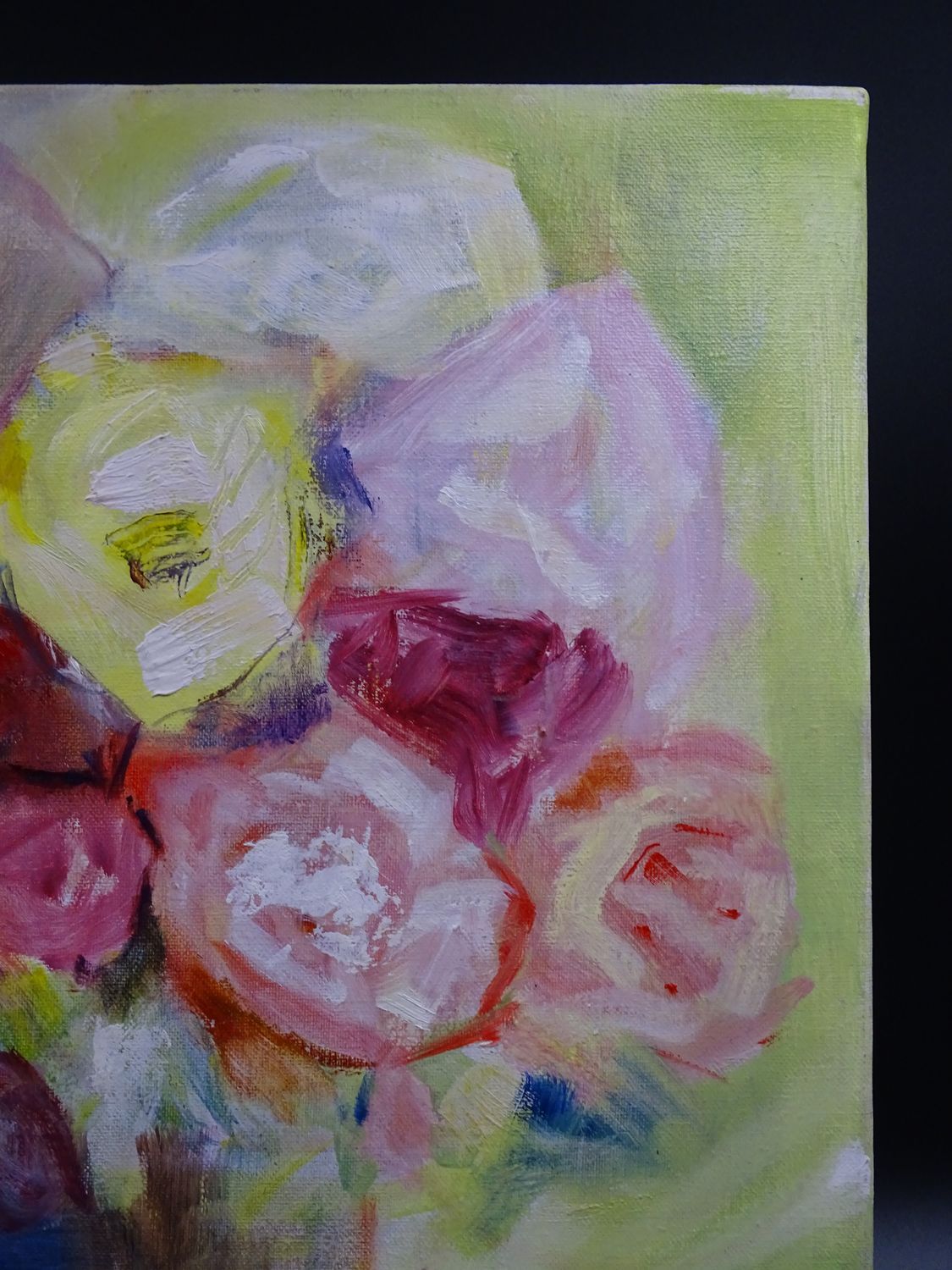 Contemporary painting: The bouquet of flowers - Very soothing colors - 40x40 cm- signed Rollet