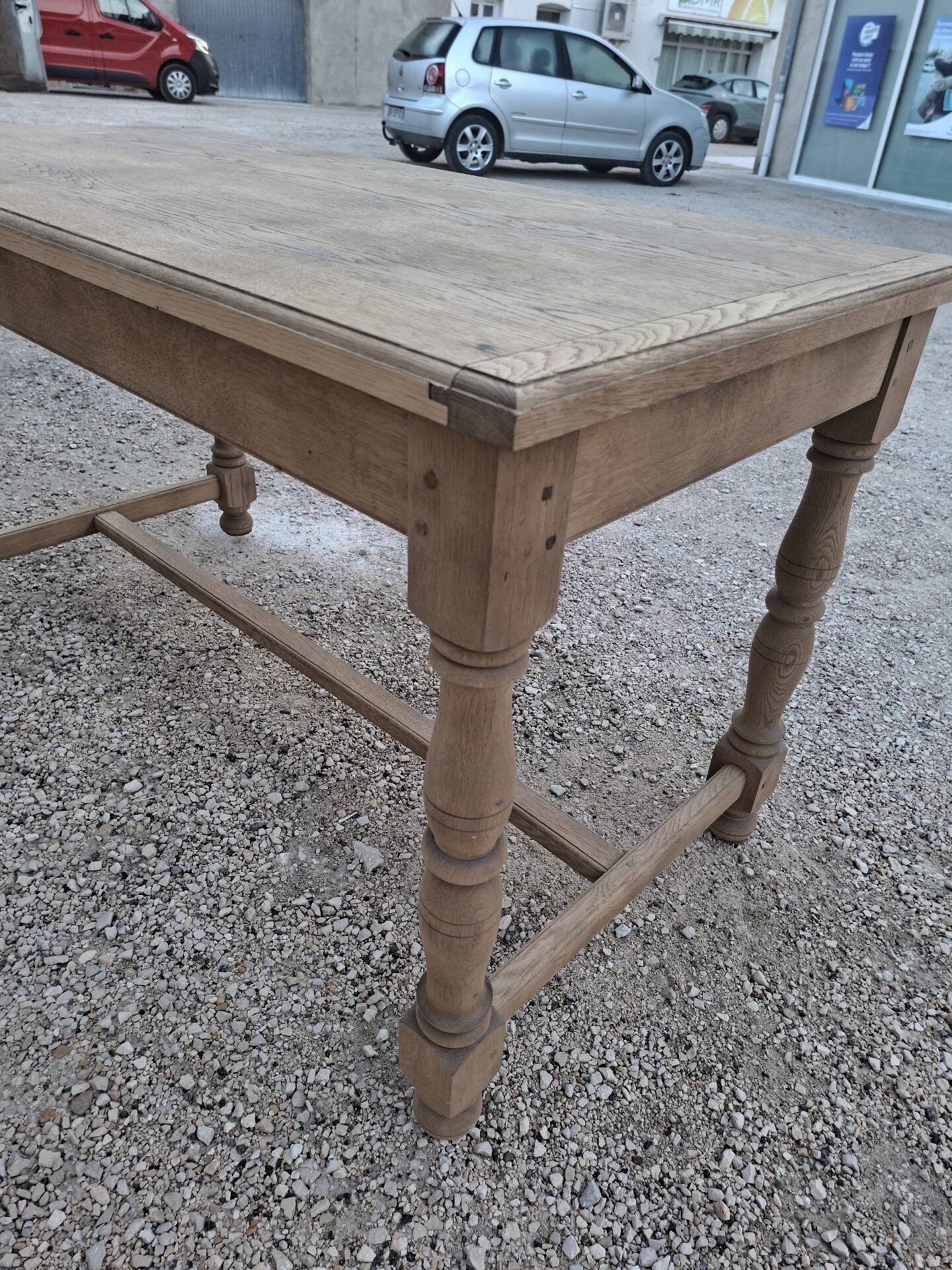 Solid oak farmhouse table fully sandblasted.