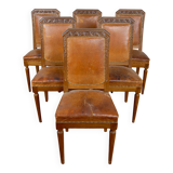 Set of 6 Art Deco carved walnut chairs, Circa 1920