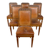 Lot de 6 chaises Art Déco en noyer sculpté, Circa 1920