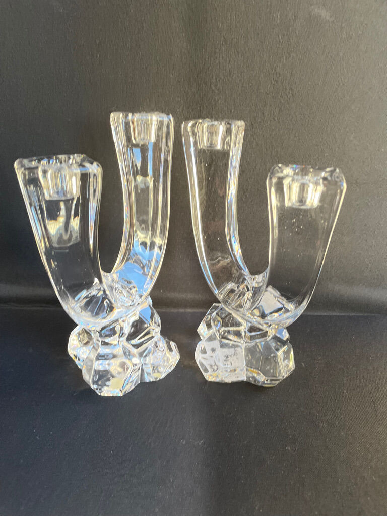 Cristallerie de Vannes le Châtel - Pair of torch candle holders - Cristal signé