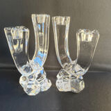 Cristallerie de Vannes le Châtel - Pair of torch candle holders - Cristal signé