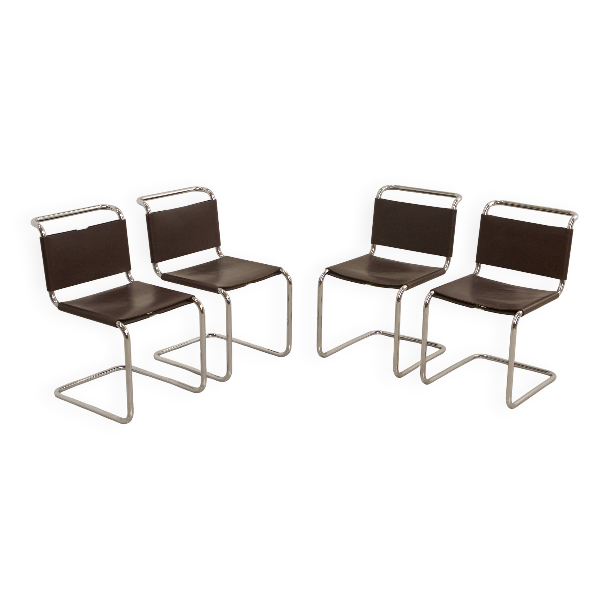 Set of 4 "S33" chairs in brown leather by Mart Stam for Gavina 60's