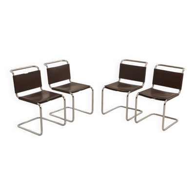 Ensemble de 4 chaises ''S33'' en cuir marron par Mart Stam pour Gavina 60's