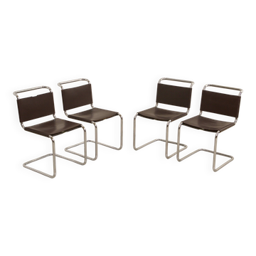Ensemble de 4 chaises "S33" en cuir marron par Mart Stam pour Gavina 60's