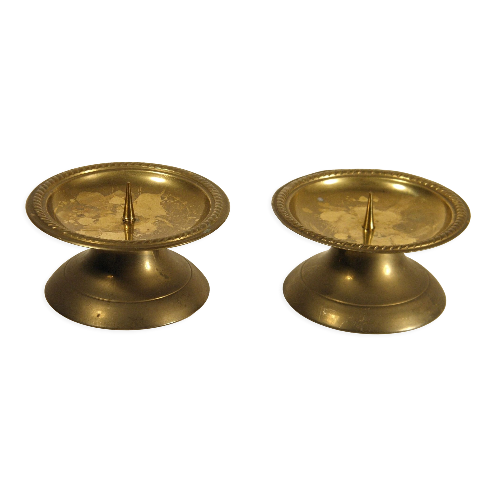 Pair of brass "pique - candle" candlesticks