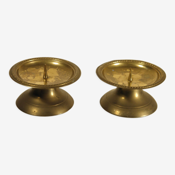 Pair of brass "pique - candle" candlesticks