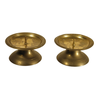 Pair of brass "pique - candle" candlesticks