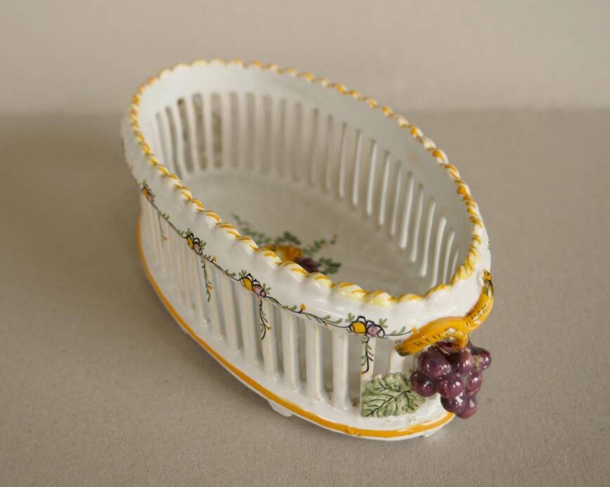 Basket-shaped openwork vase Malicorne faience Emile Tessier