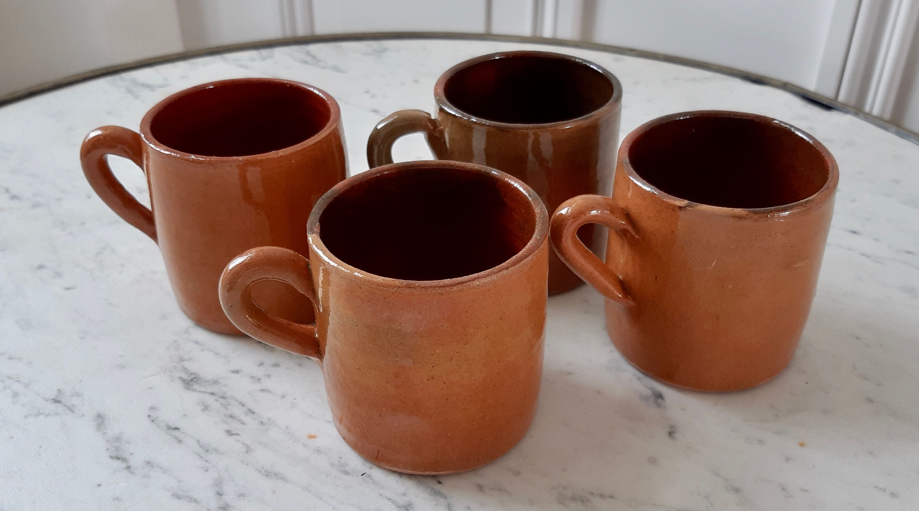 Set of 4 mugs in glazed sandstone 70s
