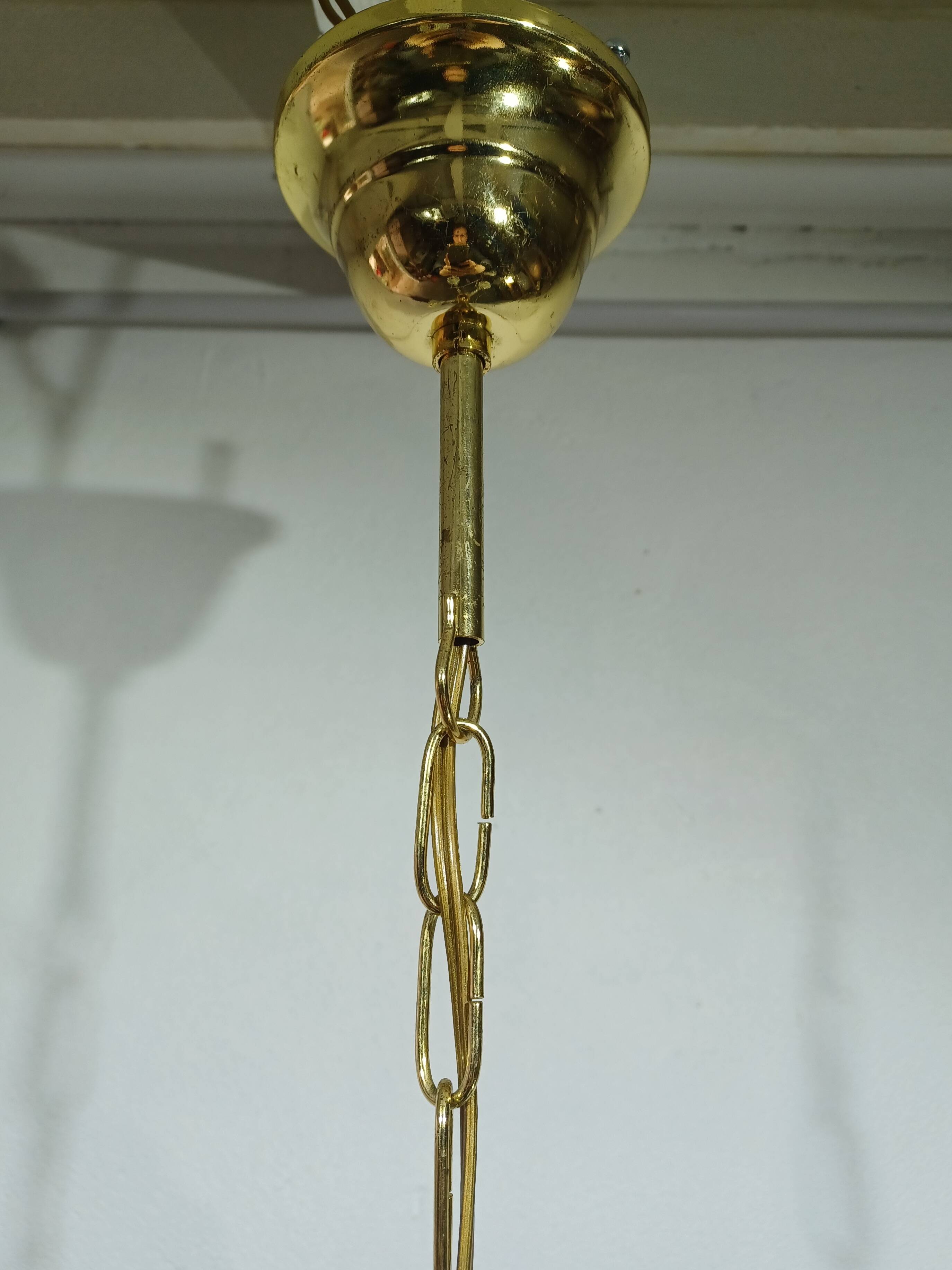 4-light glass and brass chandelier