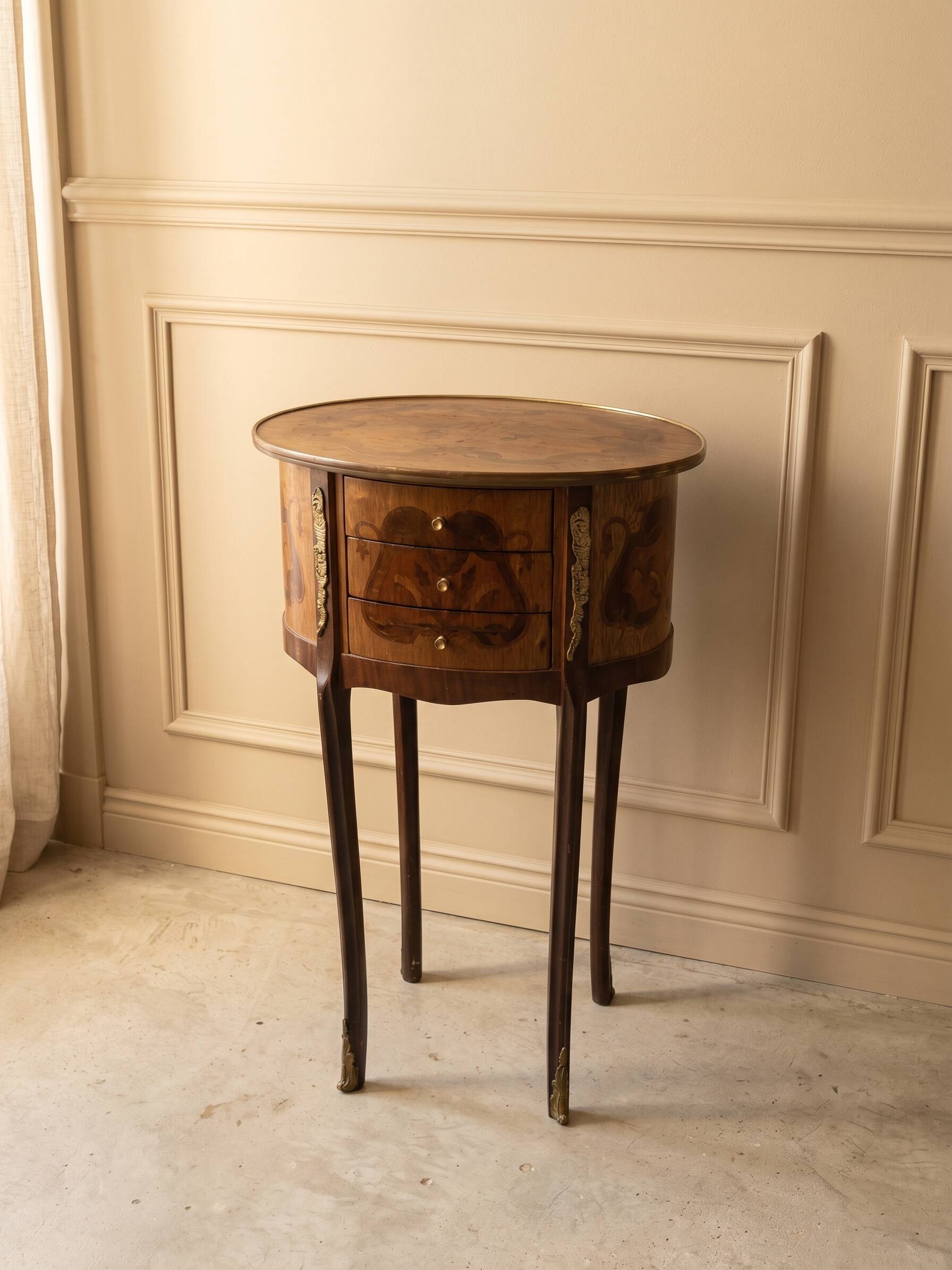 Wooden stool in the antique Louis XVI style.
