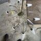 Vintage 8-light chandelier in brass and ribbed opaline glass