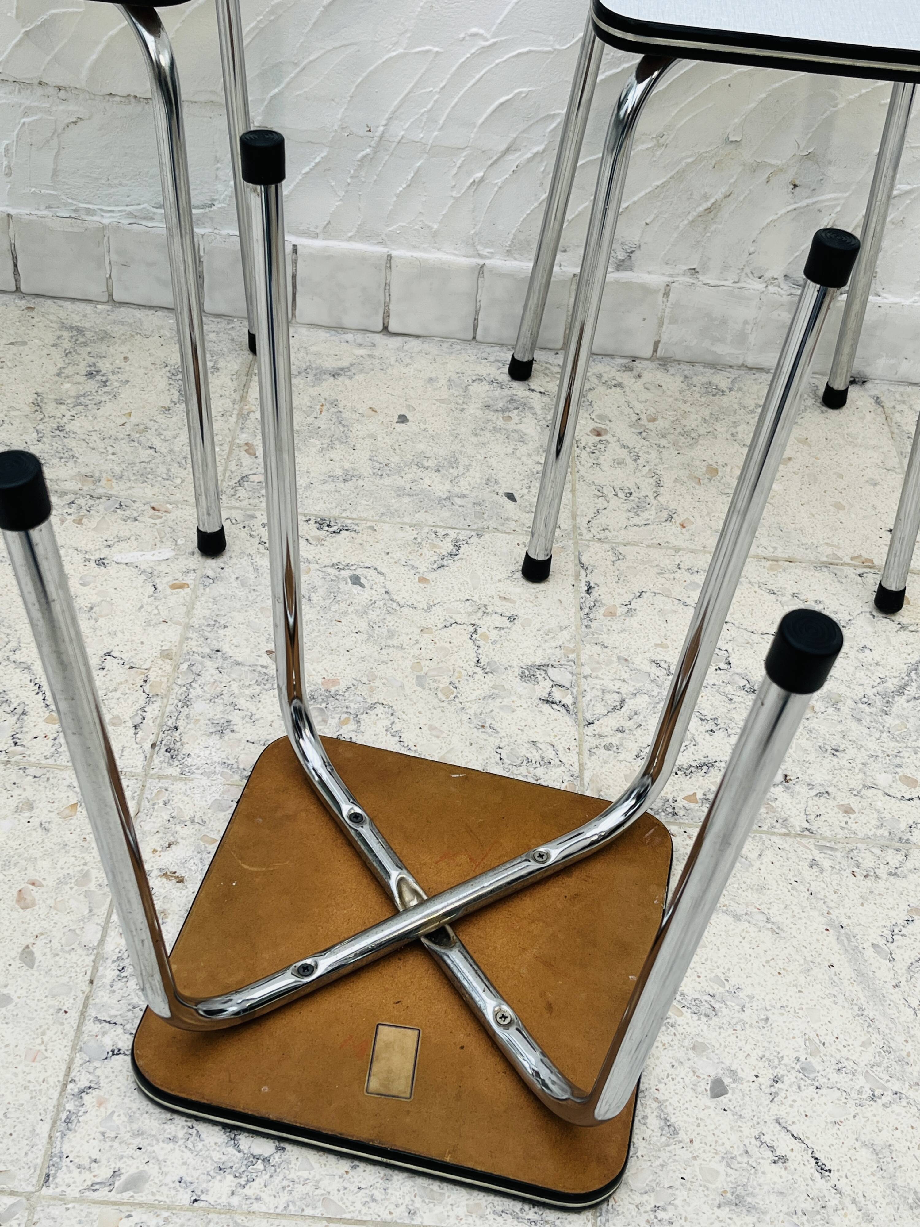 Set of 4 vintage grey chrome Formica stools.
