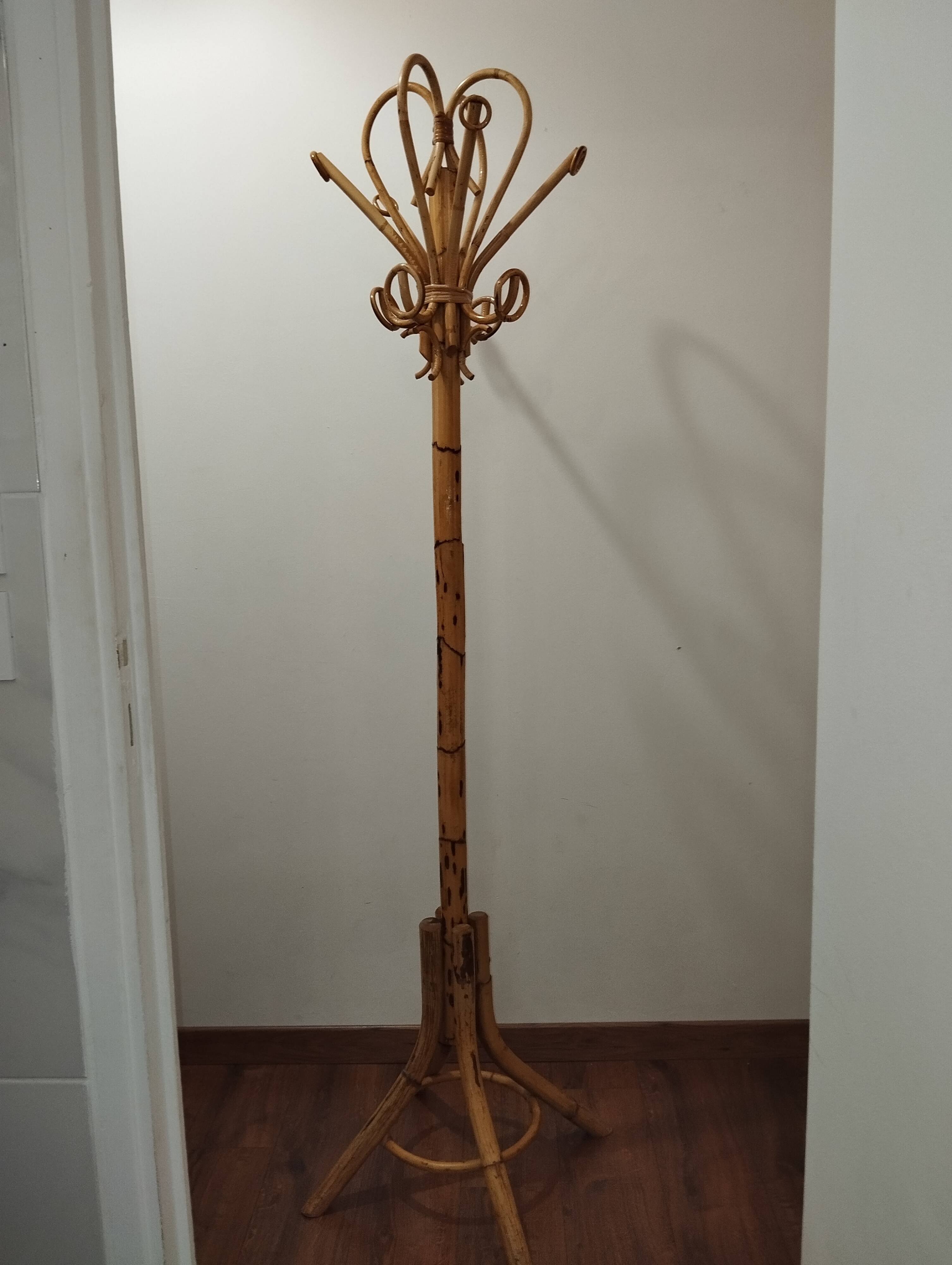 Vintage bamboo coat rack in the style of Franco Albini.