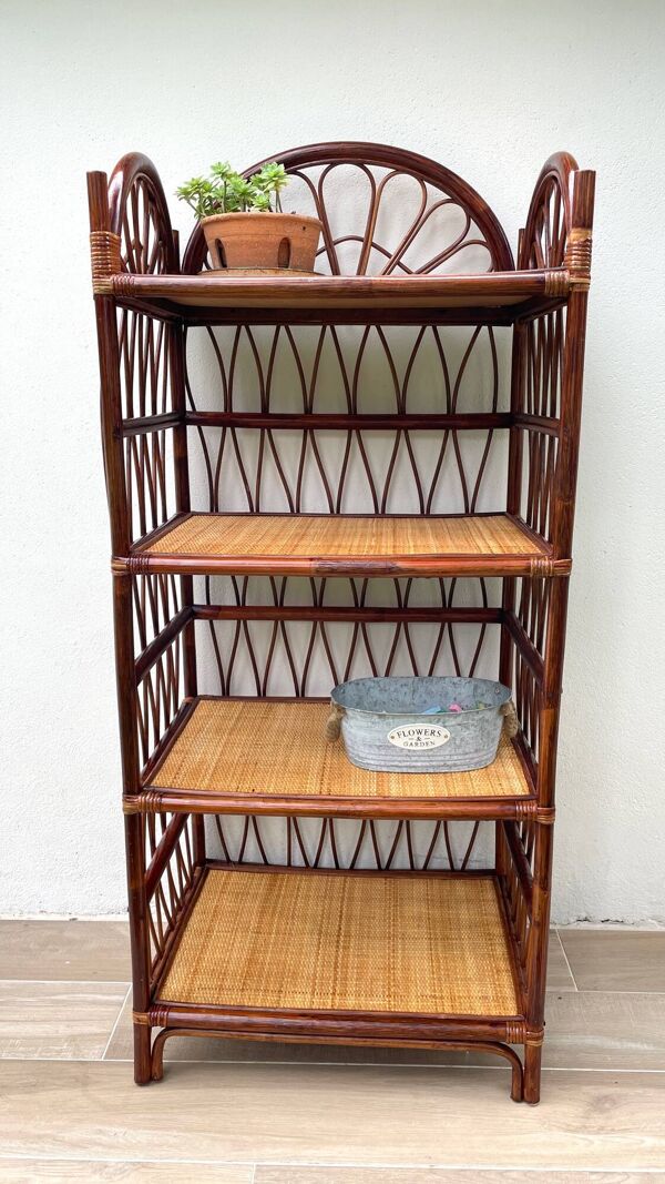 Etagere bibliothèque en rotin vintage