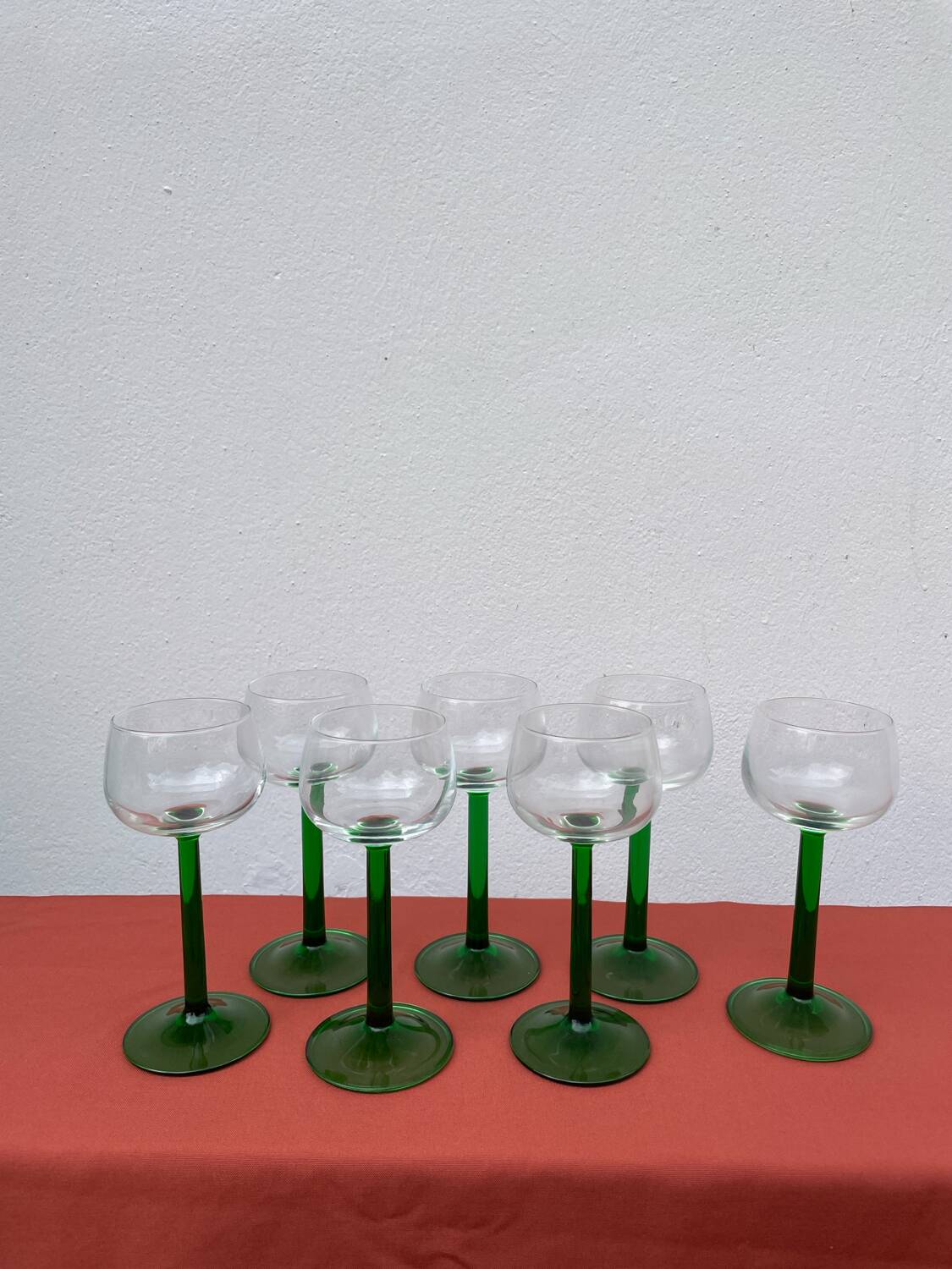 7 green Alsace wine glasses