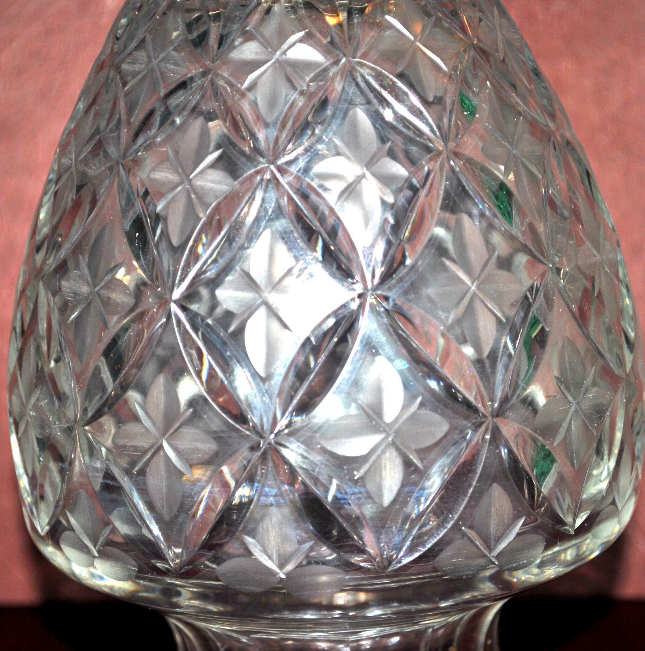Bohemian crystal baluster vase - richly carved decoration engraved with clover
