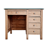 Bureau ancien en bois plateau vert et tiroirs