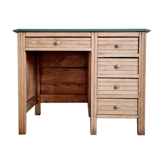 Old wooden desk green tray and drawers