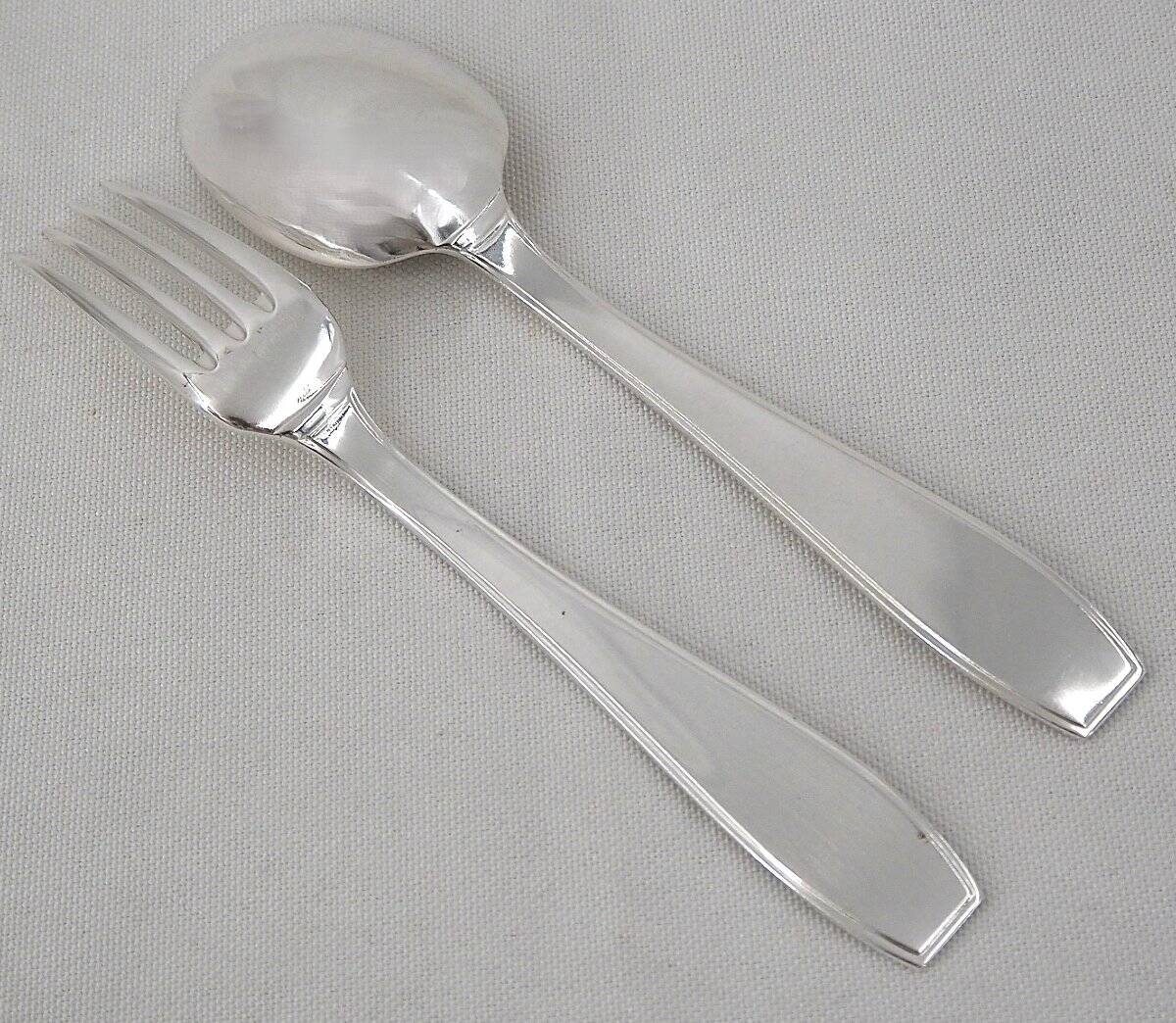 Christofle Atlas model, Art Deco, 12 dessert cutlery sets, 24 pieces, silver-plated metal.