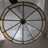 Old large Art Deco pendant lamp with mother-of-pearl and glass shade