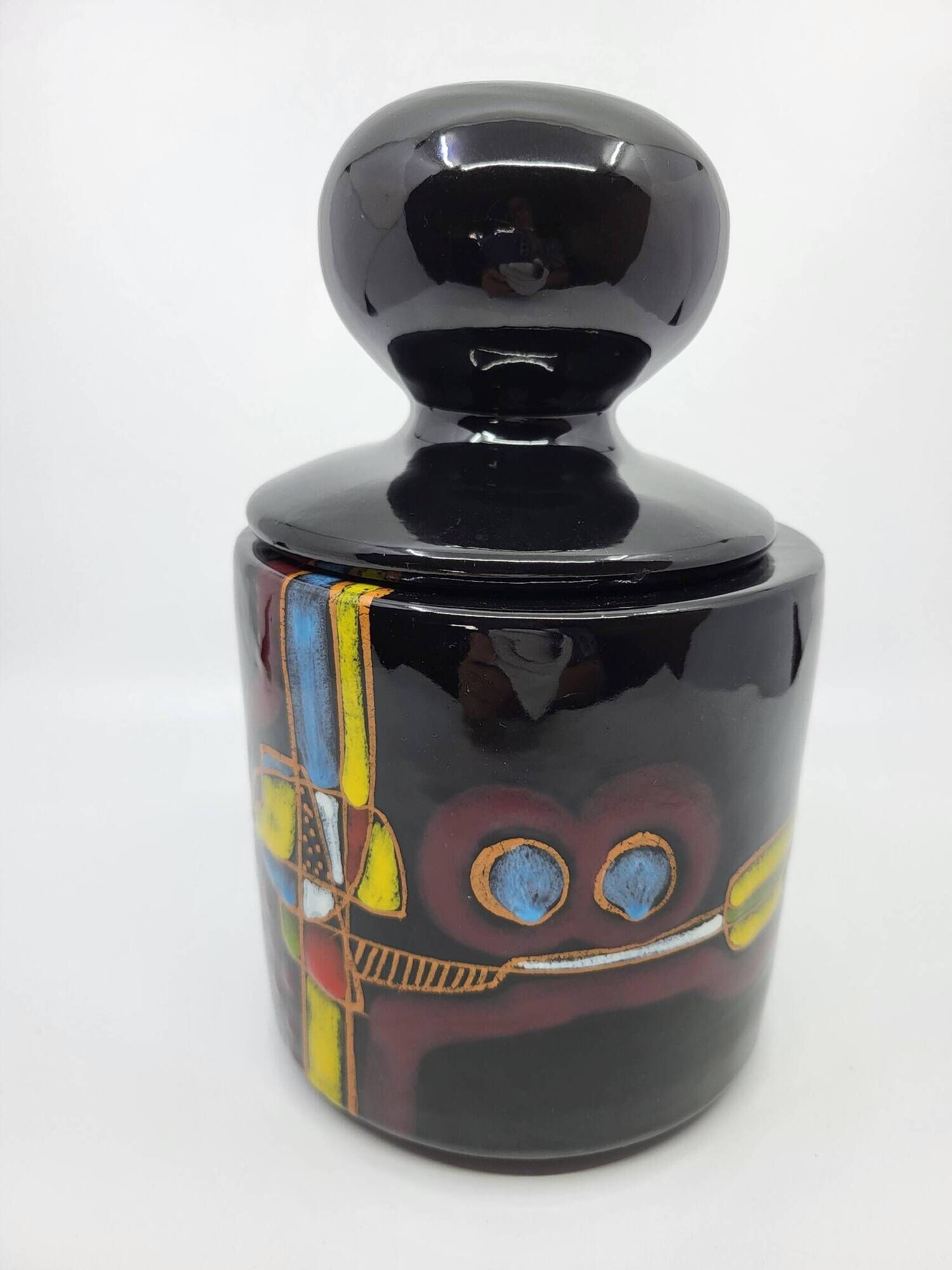 Covered pot or Bonbonnière, Verzolini in black ceramic, Italy 1960.