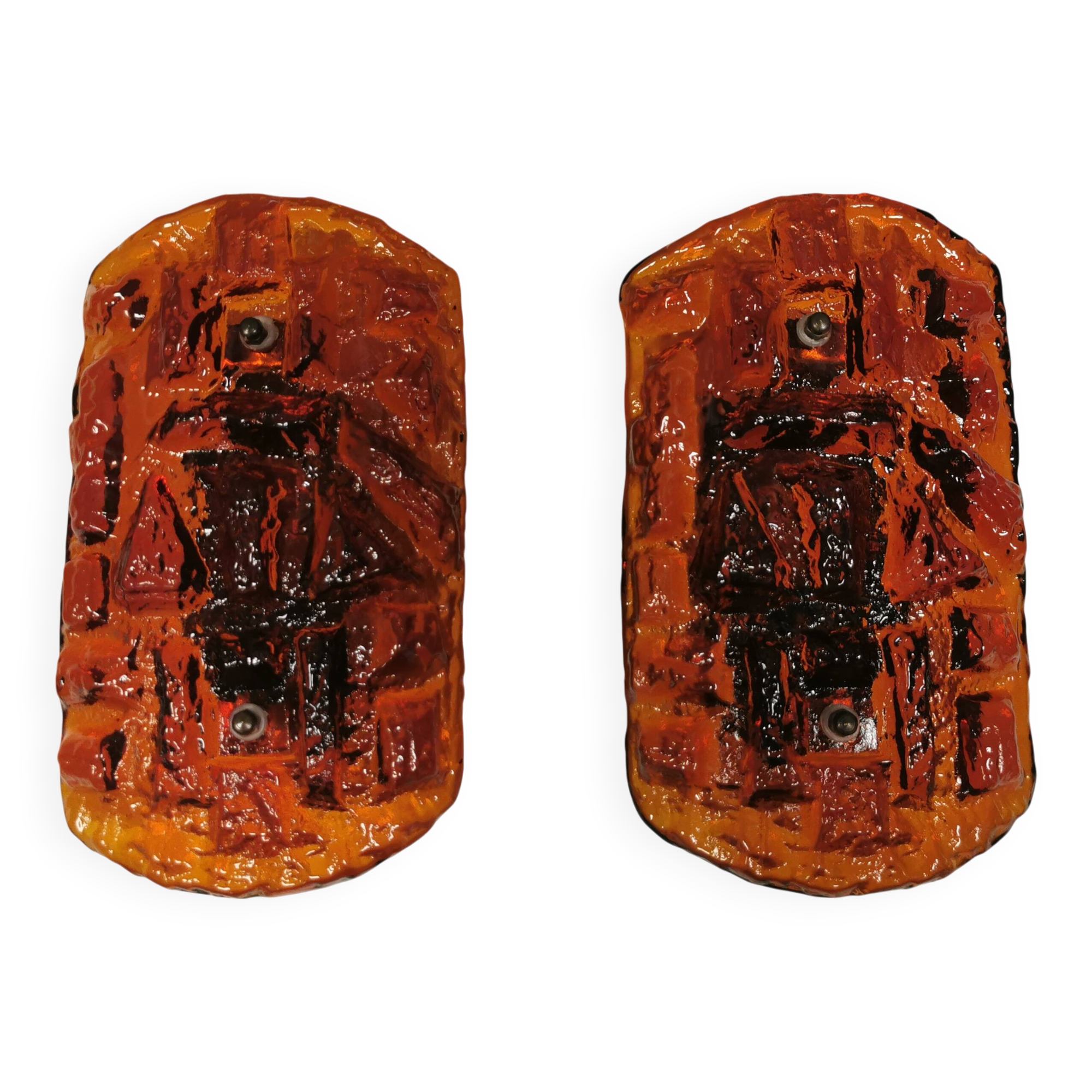 A set of wall lamps in amber-colored glass from Danish Vitrika, 1970s